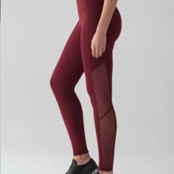 Lululemon Burgundy Leggings with Polka dot mesh - Picture 9 of 9
